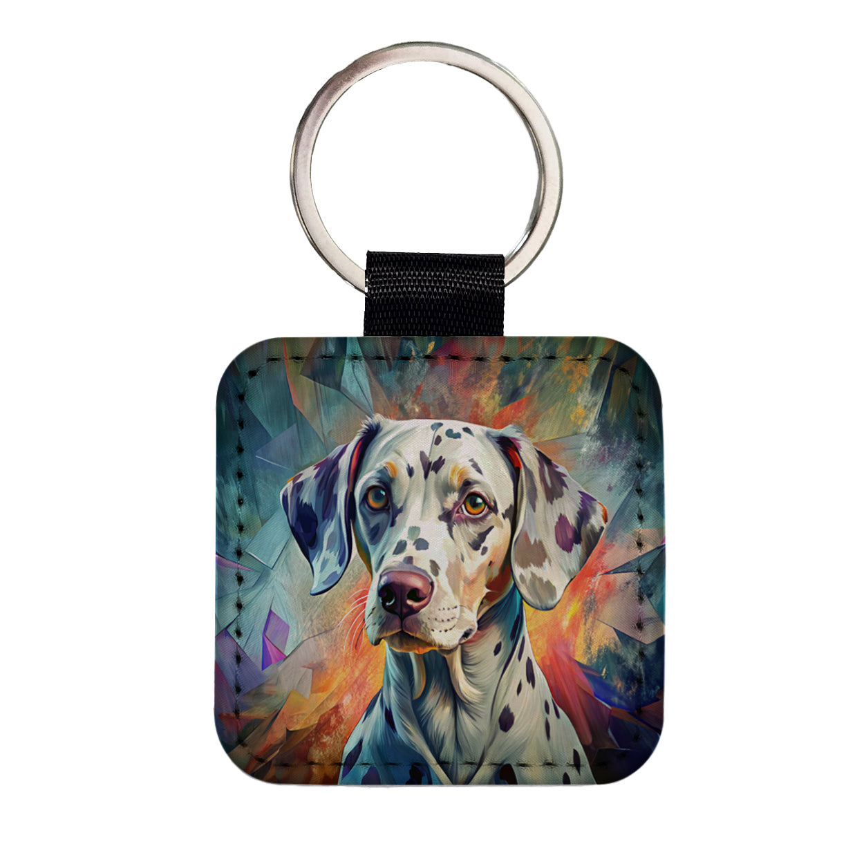 Dalmatian Dog Contemporary Art Square Faux Leather Keychain