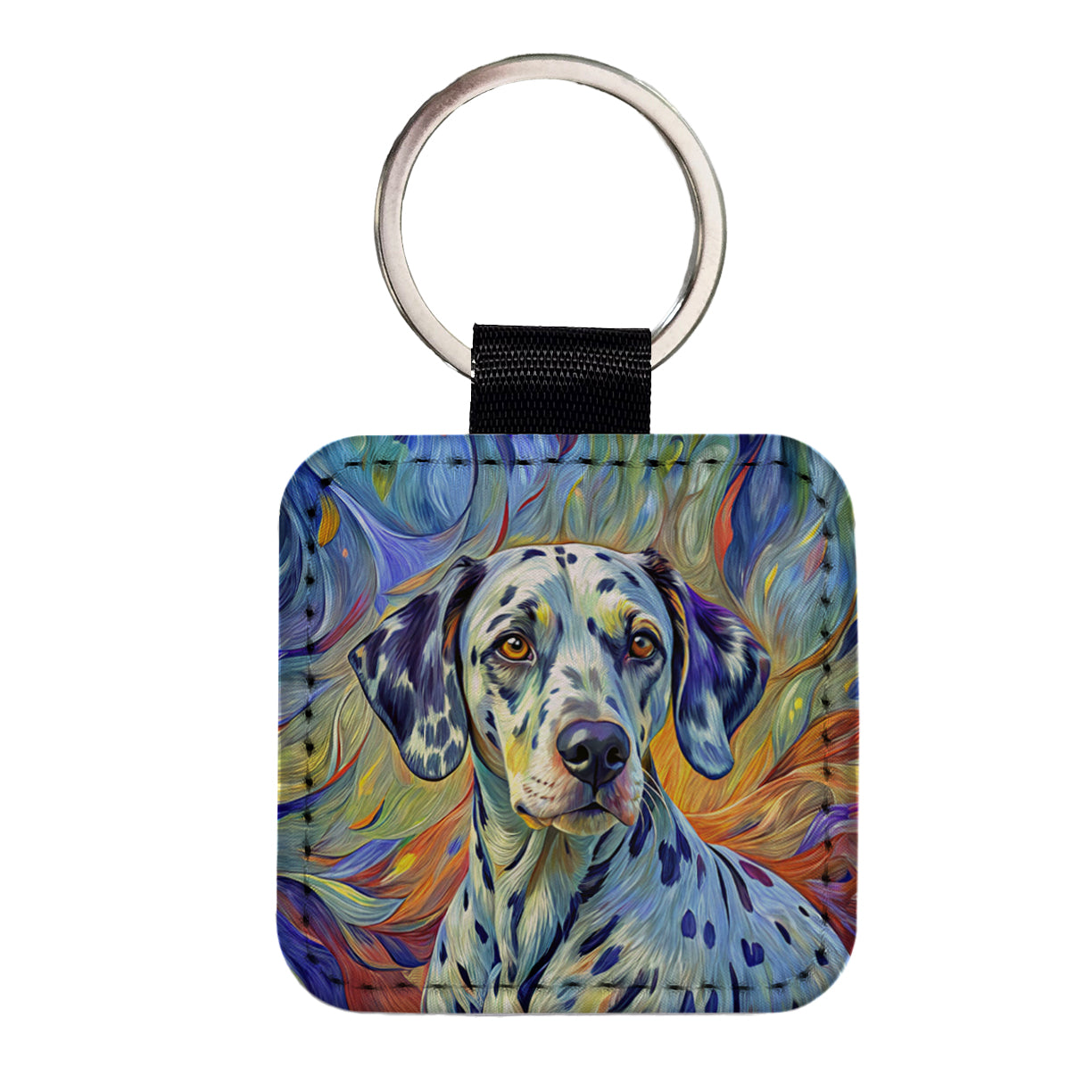 Dalmatian Dog Expressionism Art Square Faux Leather Keychain