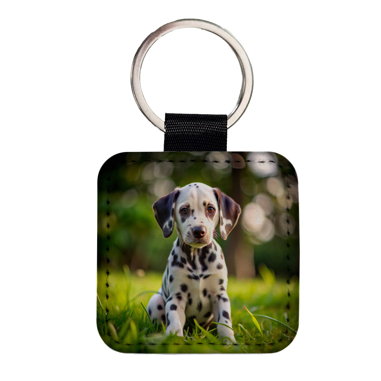 Dalmatian Dog Puppy Photo Square Faux Leather Keychain