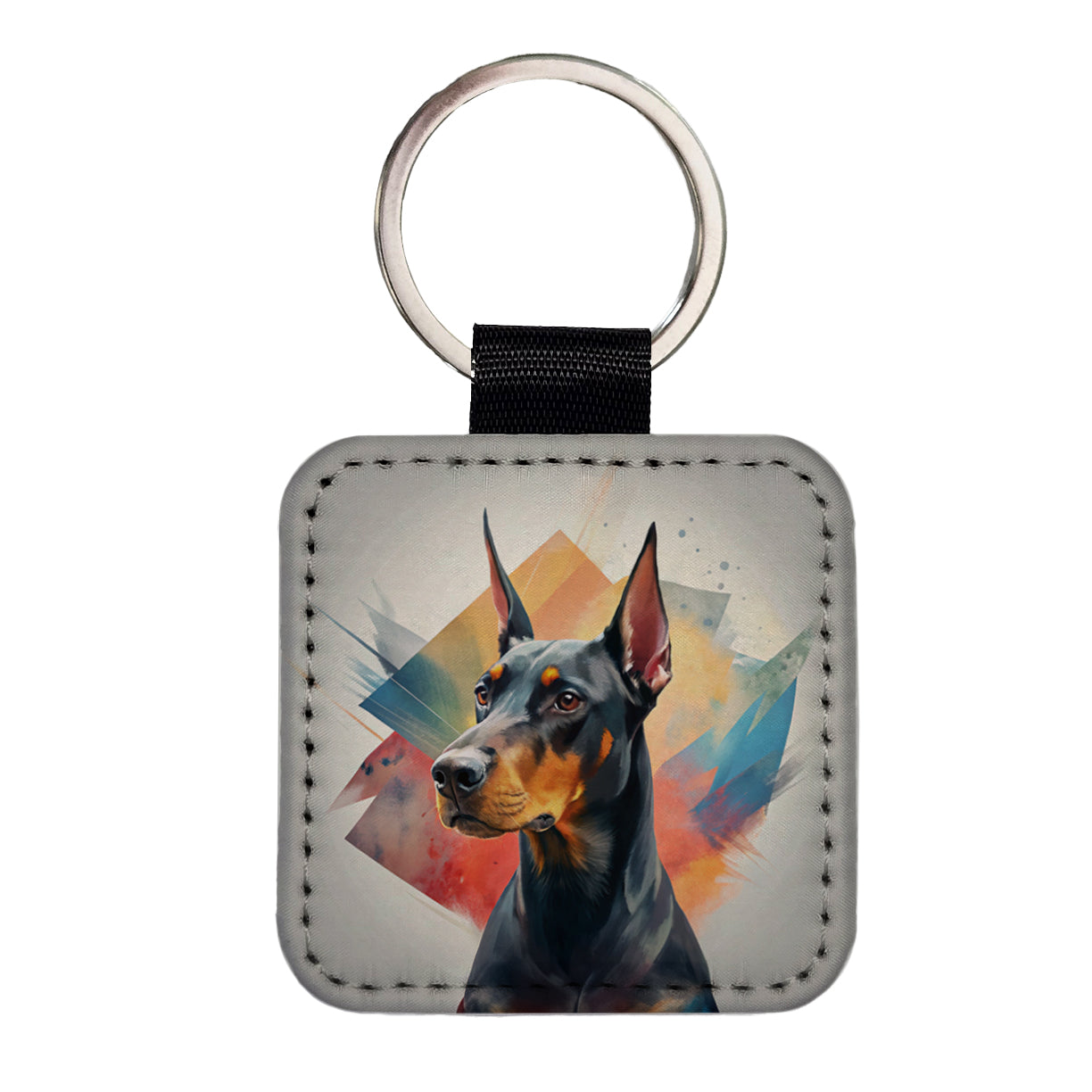 Doberman Pinscher Dog Contemporary Art Square Faux Leather Keychain