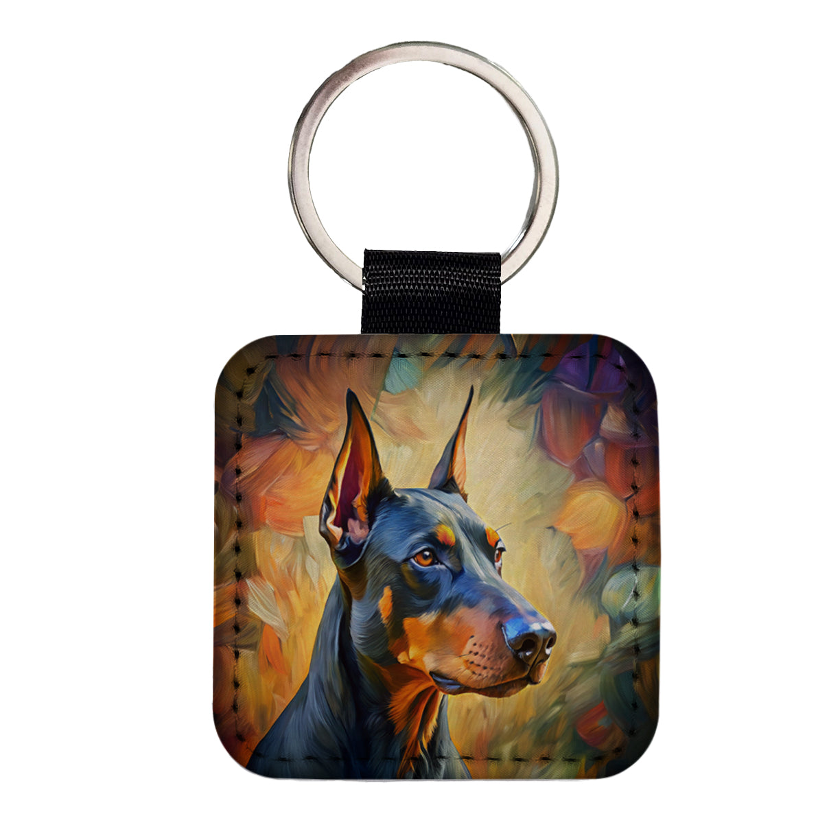 Doberman Pinscher Dog Expressionism Art Square Faux Leather Keychain