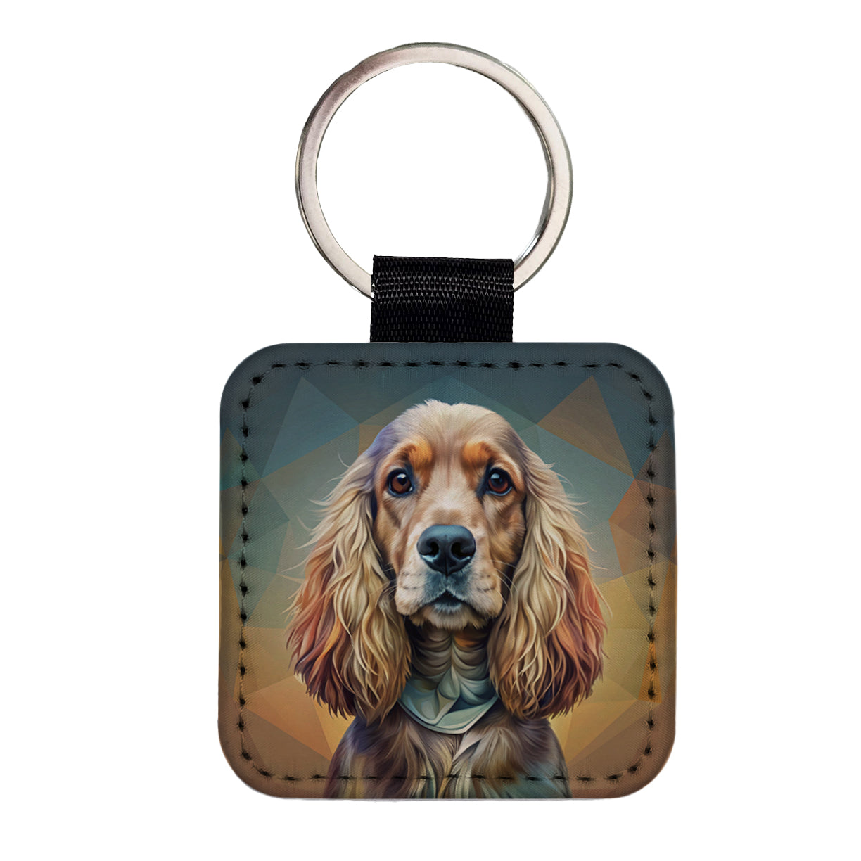 English Cocker Spaniel Dog Contemporary Art Square Faux Leather Keychain