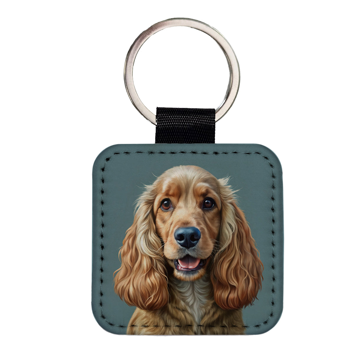 English Cocker Spaniel Dog Illustration Square Faux Leather Keychain