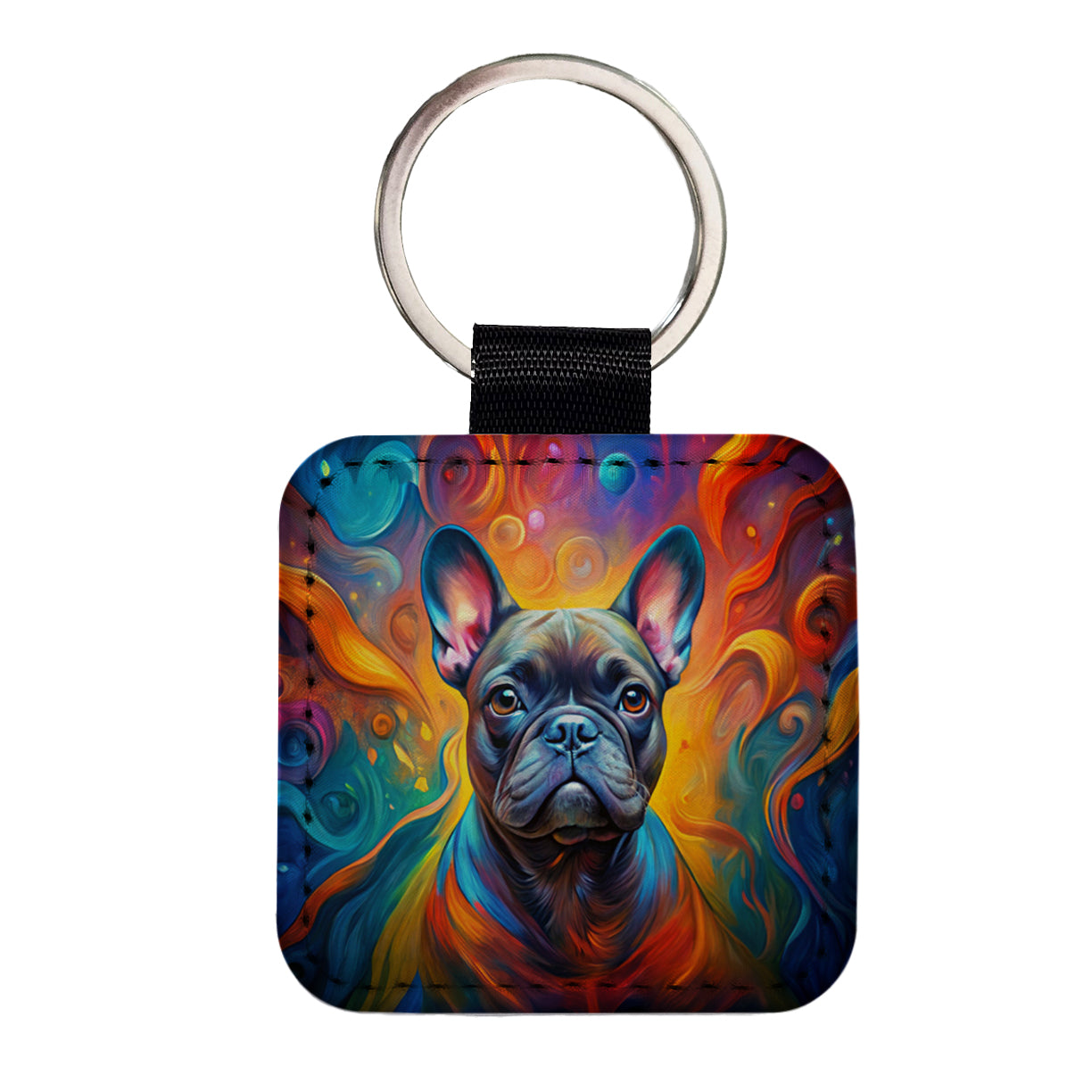 French Bulldog Frenchie Dog Abstract Art Square Faux Leather Keychain