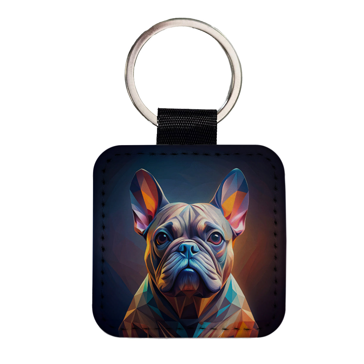 French Bulldog Frenchie Dog Abstract Stylized Art Square Faux Leather Keychain