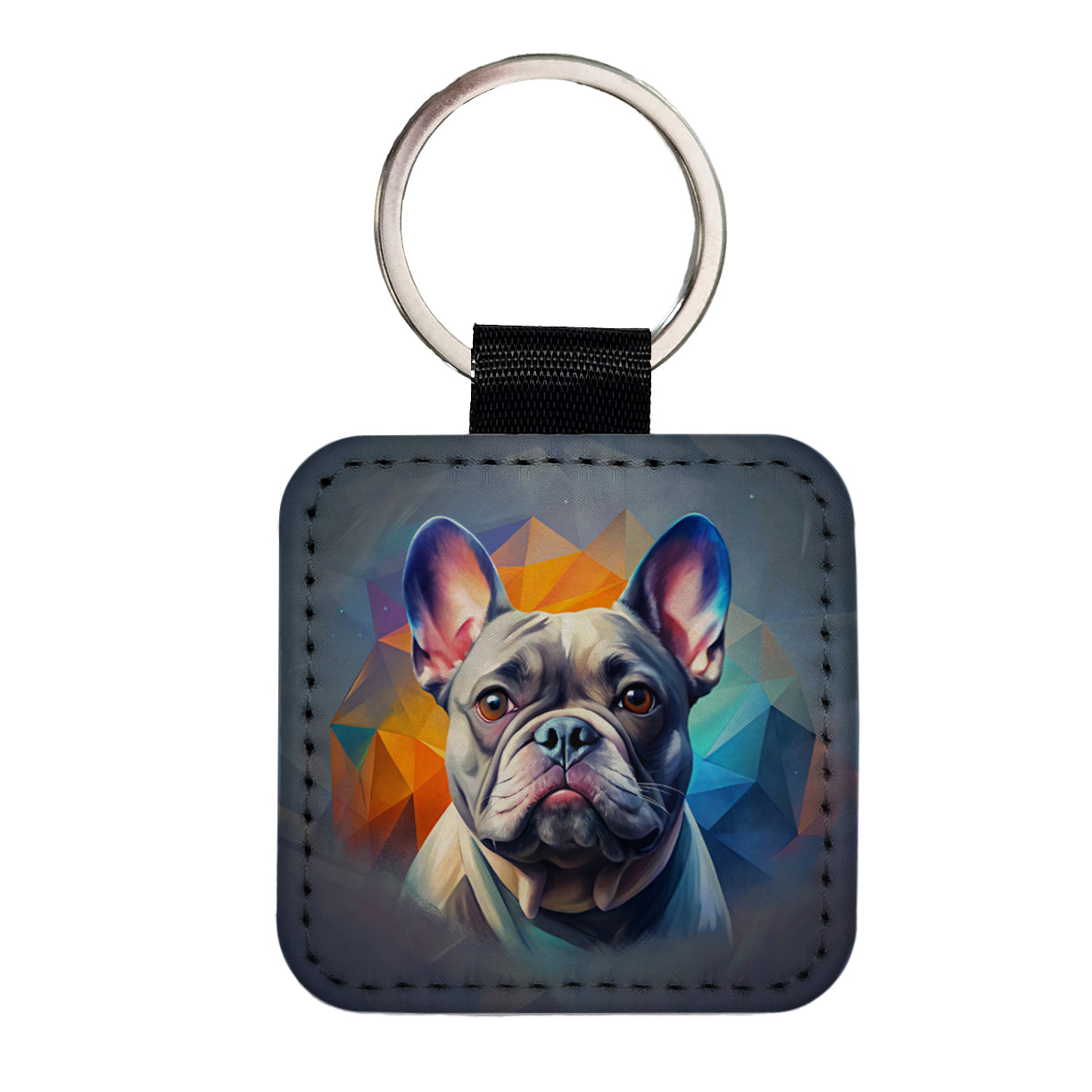French Bulldog Frenchie Dog Contemporary Art Square Faux Leather Keychain