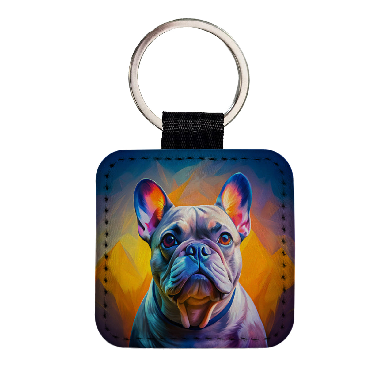 French Bulldog Frenchie Dog Pop Art Square Faux Leather Keychain