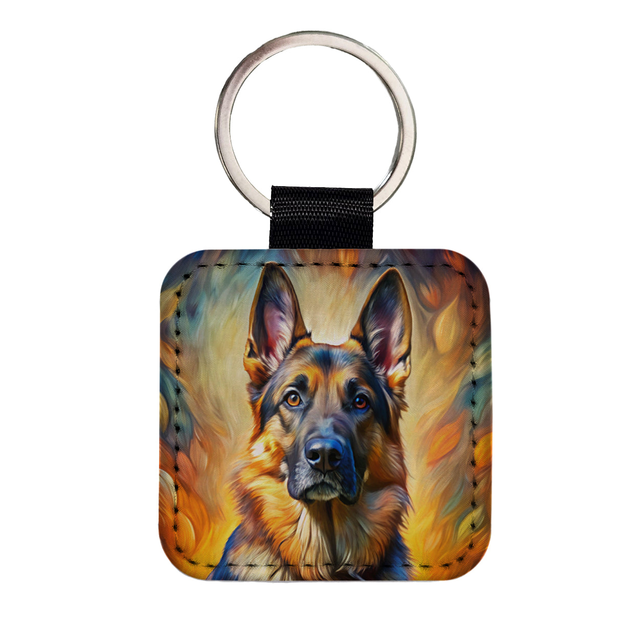 German Shepherd Dog Expressionism Art Square Faux Leather Keychain