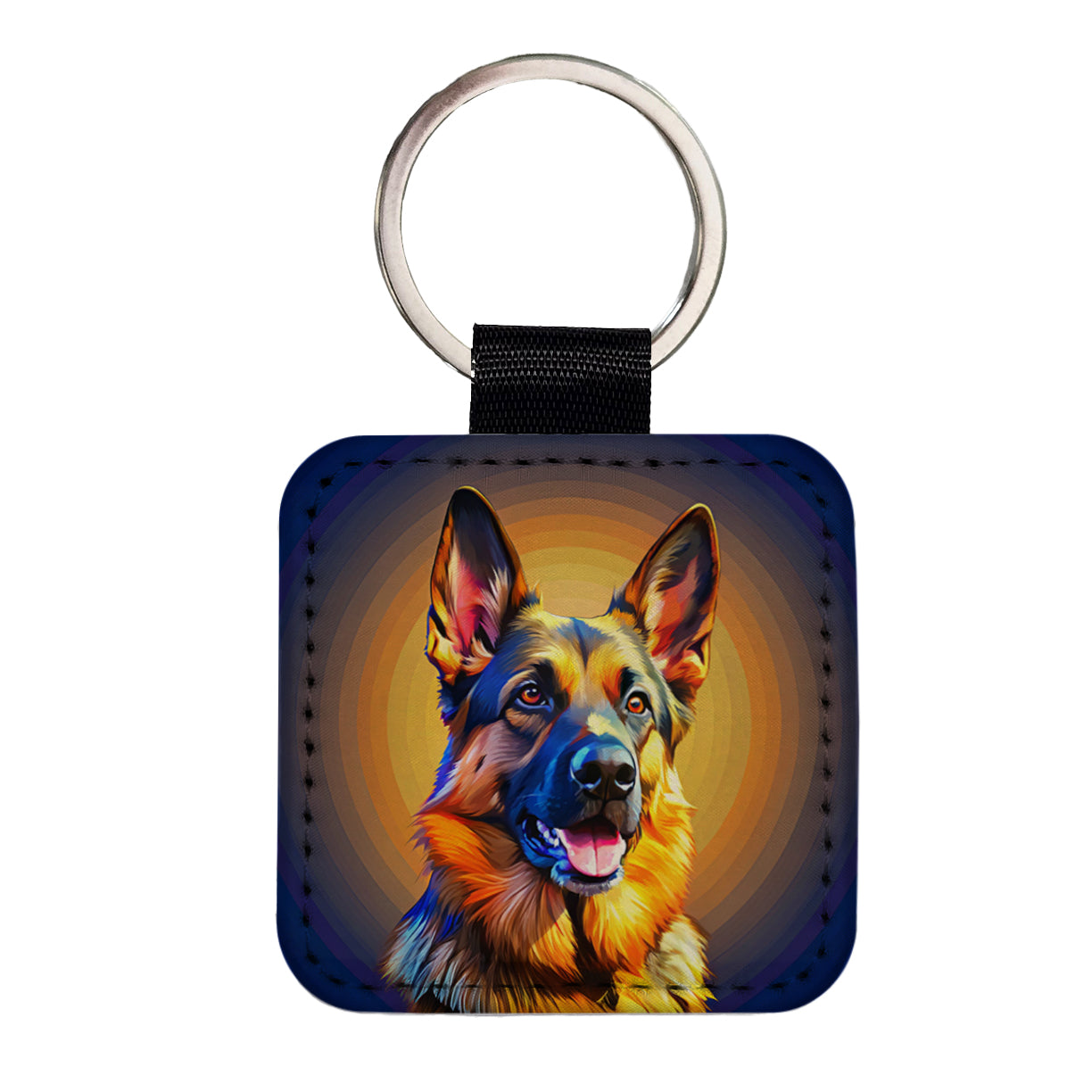 German Shepherd Dog Pop Art Square Faux Leather Keychain