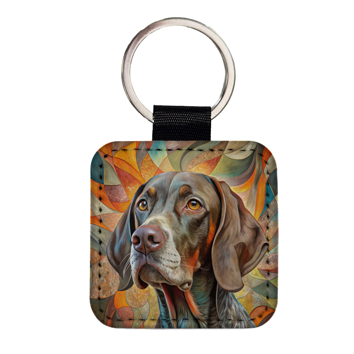 German Shorthaired Pointer Dog Abstract Art Square Faux Leather Keychain