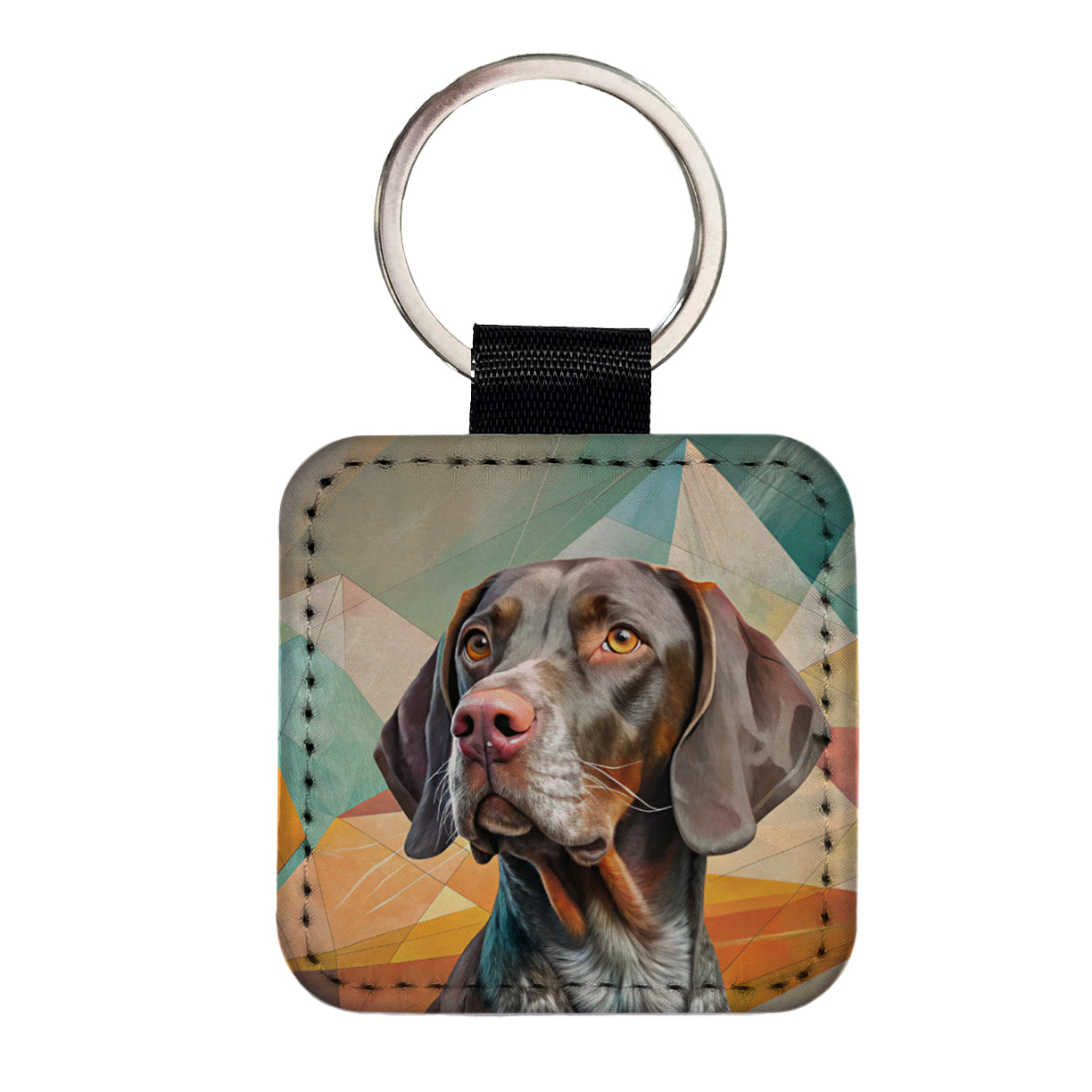 German Shorthaired Pointer Dog Contemporary Art Square Faux Leather Keychain