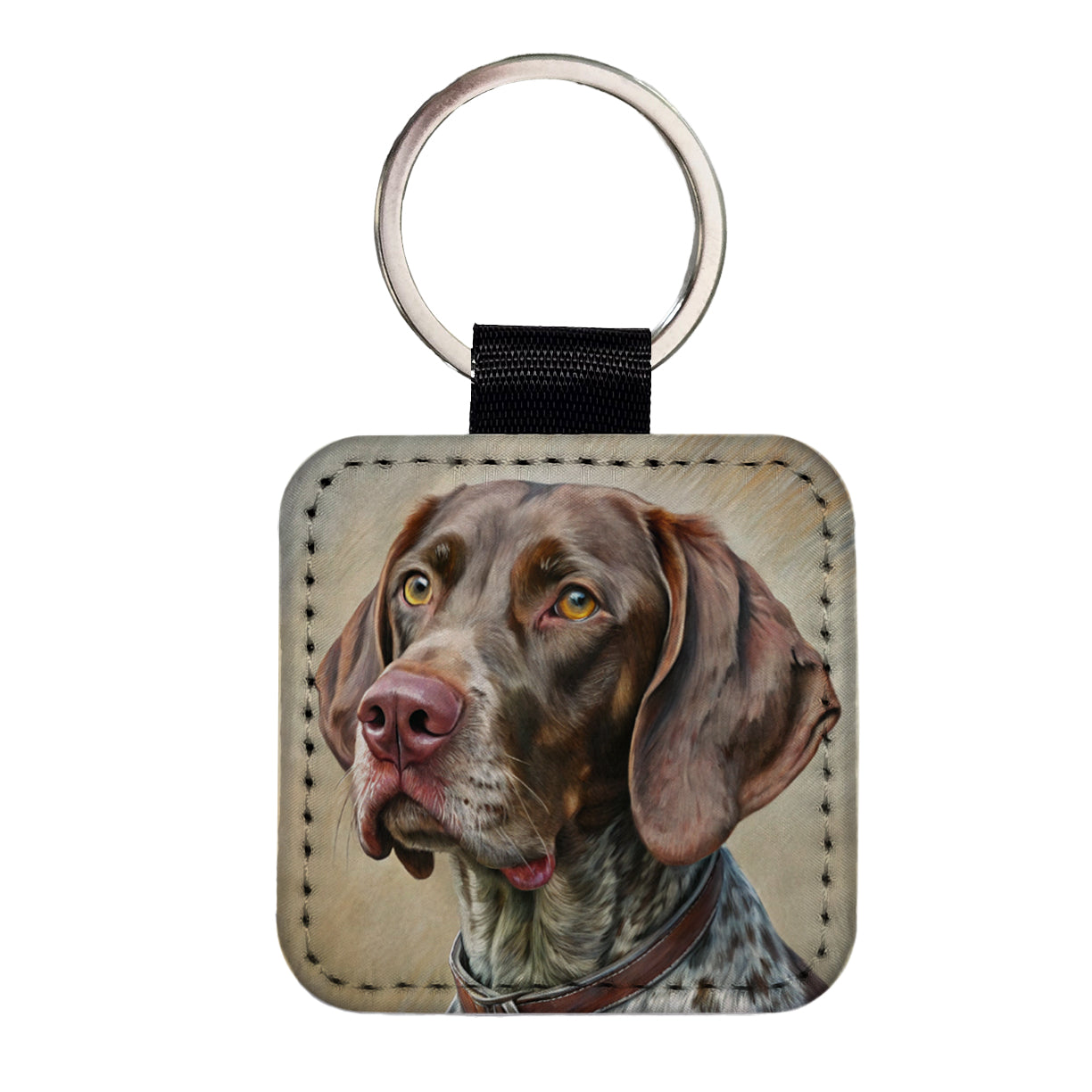 German Shorthaired Pointer Dog Illustration Square Faux Leather Keychain