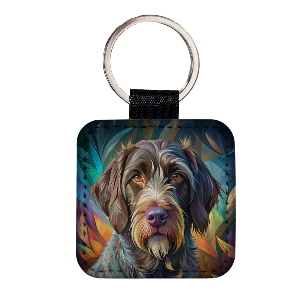 German Wirehaired Pointer Dog Contemporary Art Square Faux Leather Keychain