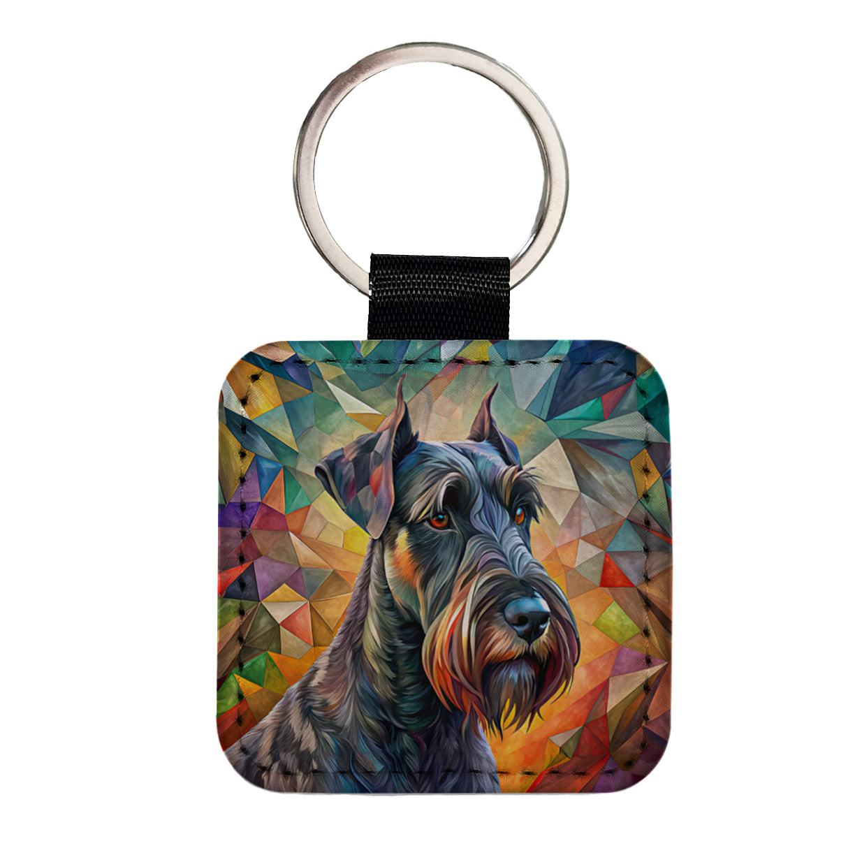 Giant Schnauzer Dog Abstract Art Square Faux Leather Keychain