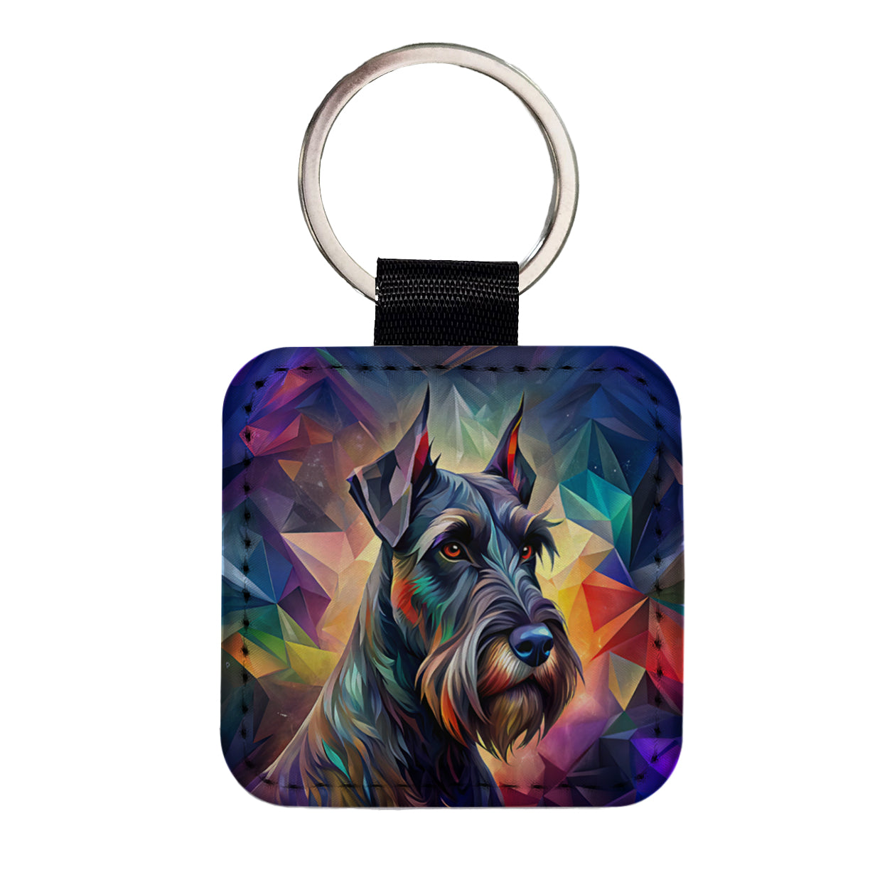 Giant Schnauzer Dog Abstract Stylized Art Square Faux Leather Keychain