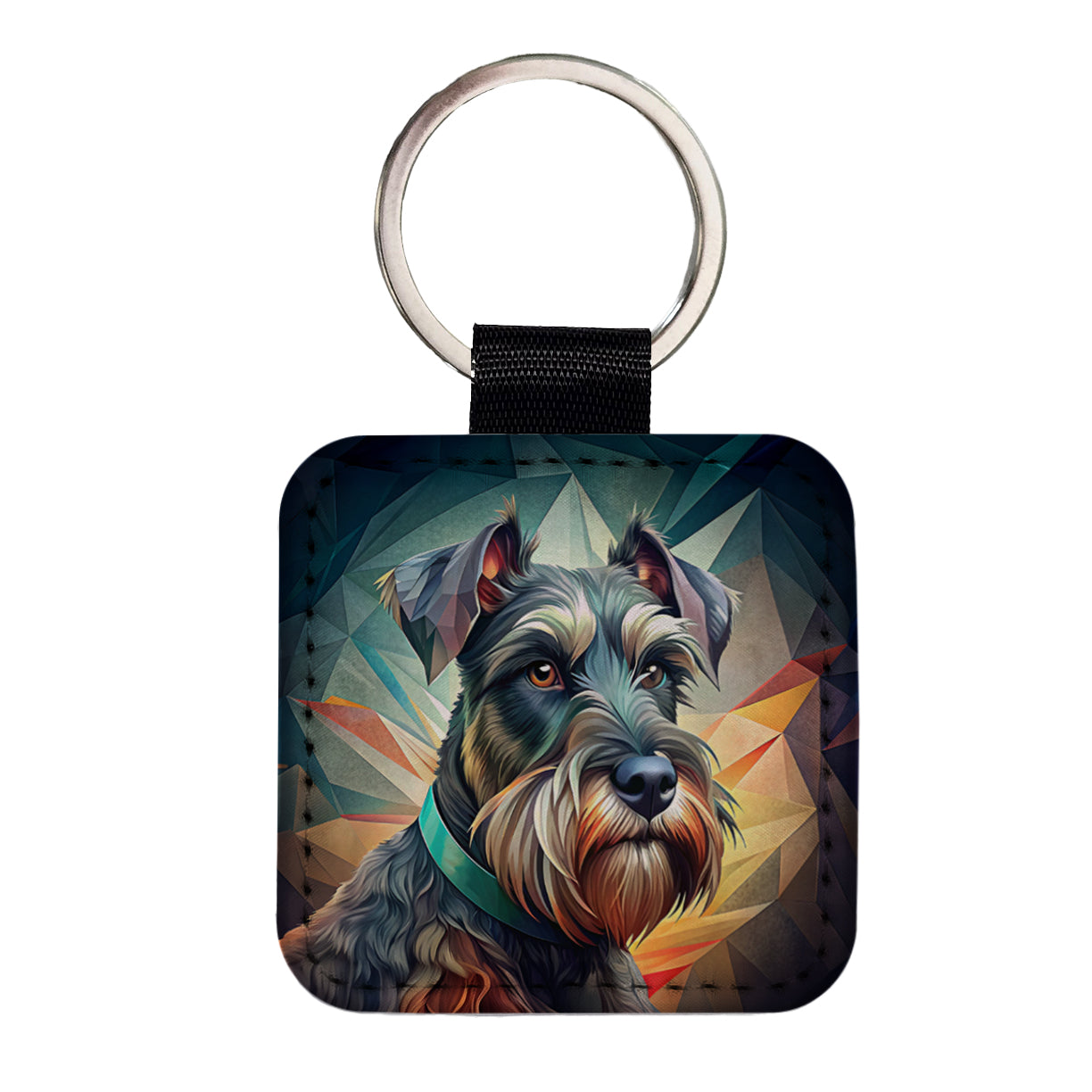 Giant Schnauzer Dog Contemporary Art Square Faux Leather Keychain