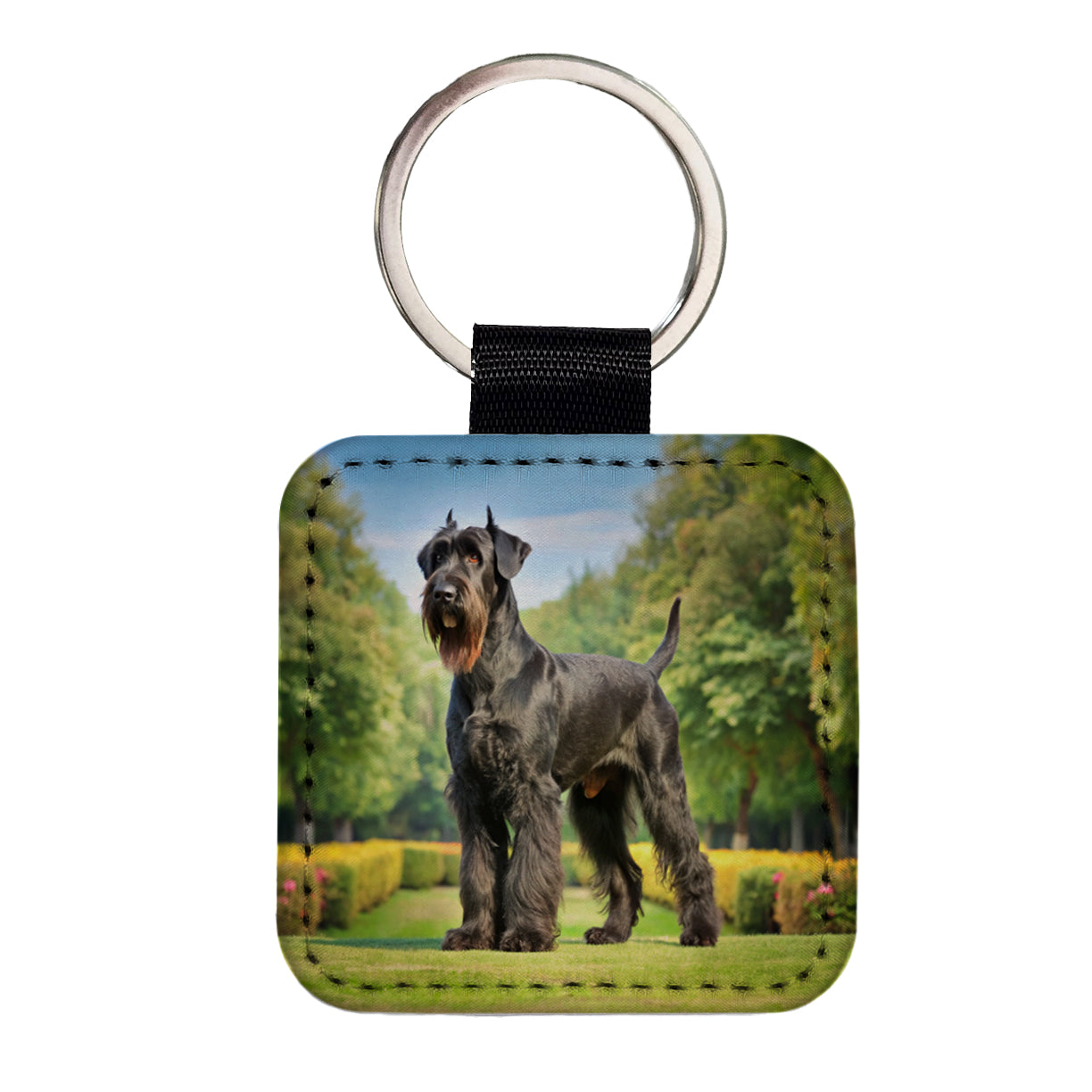 Giant Schnauzer Dog Photo Square Faux Leather Keychain