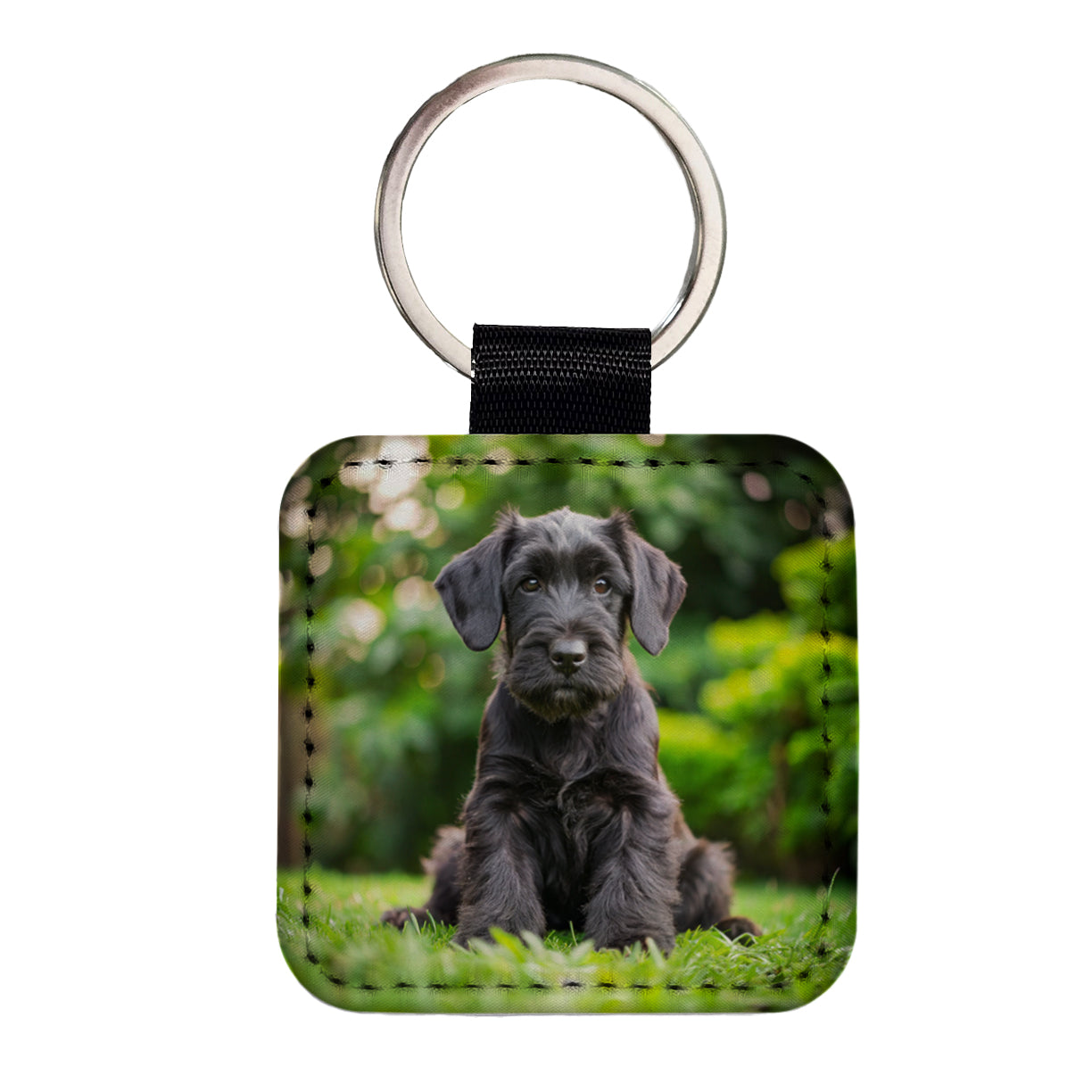 Giant Schnauzer Dog Puppy Photo Square Faux Leather Keychain