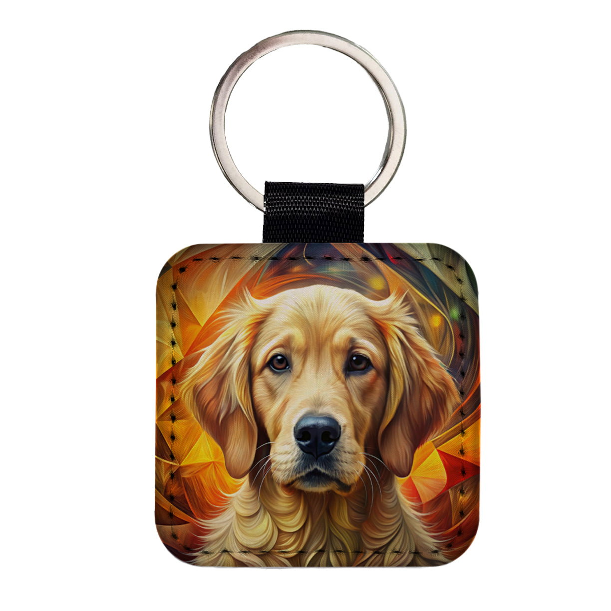 Golden Retriever Dog Abstract Art Square Faux Leather Keychain