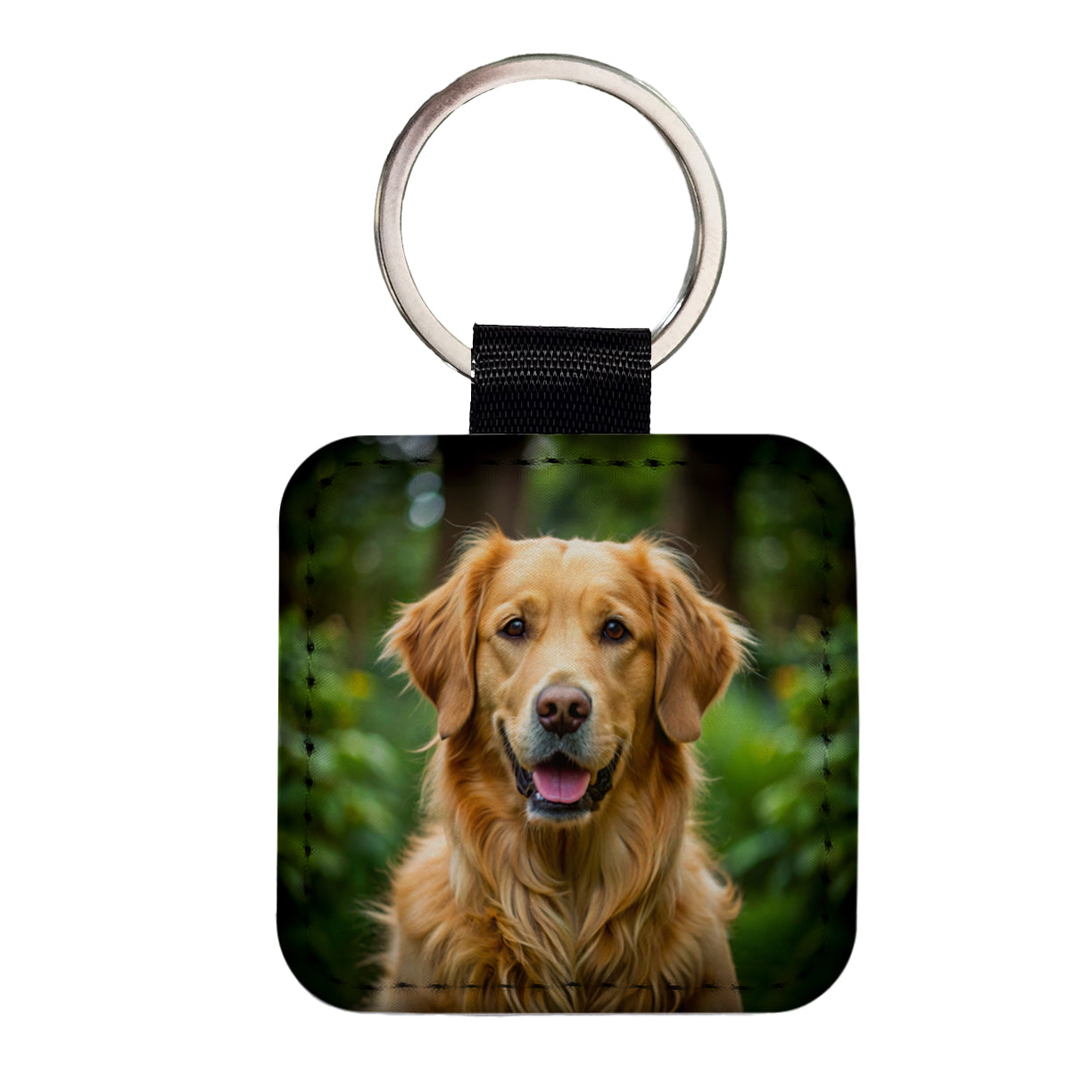 Golden Retriever Dog Photo Square Faux Leather Keychain