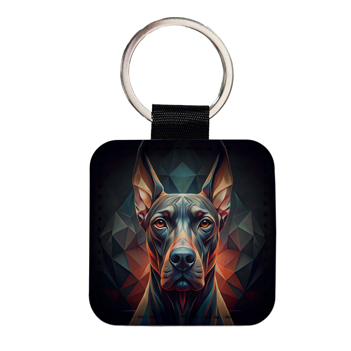 Great Dane Dog Abstract Stylized Art Square Faux Leather Keychain