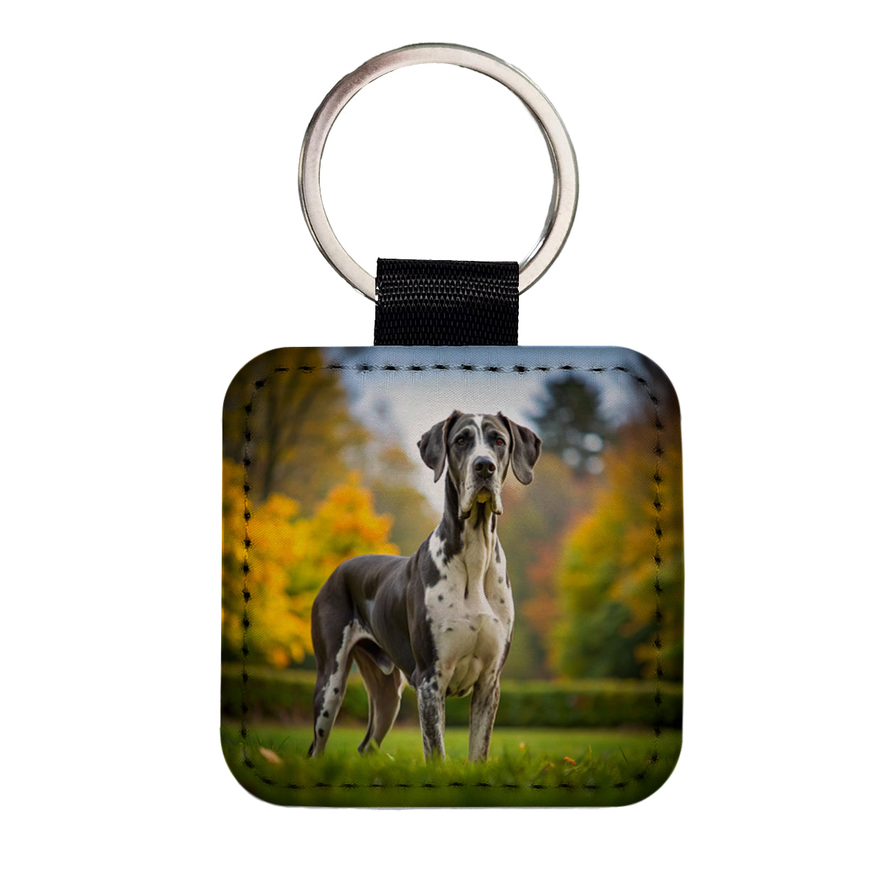 Great Dane Dog Photo Square Faux Leather Keychain