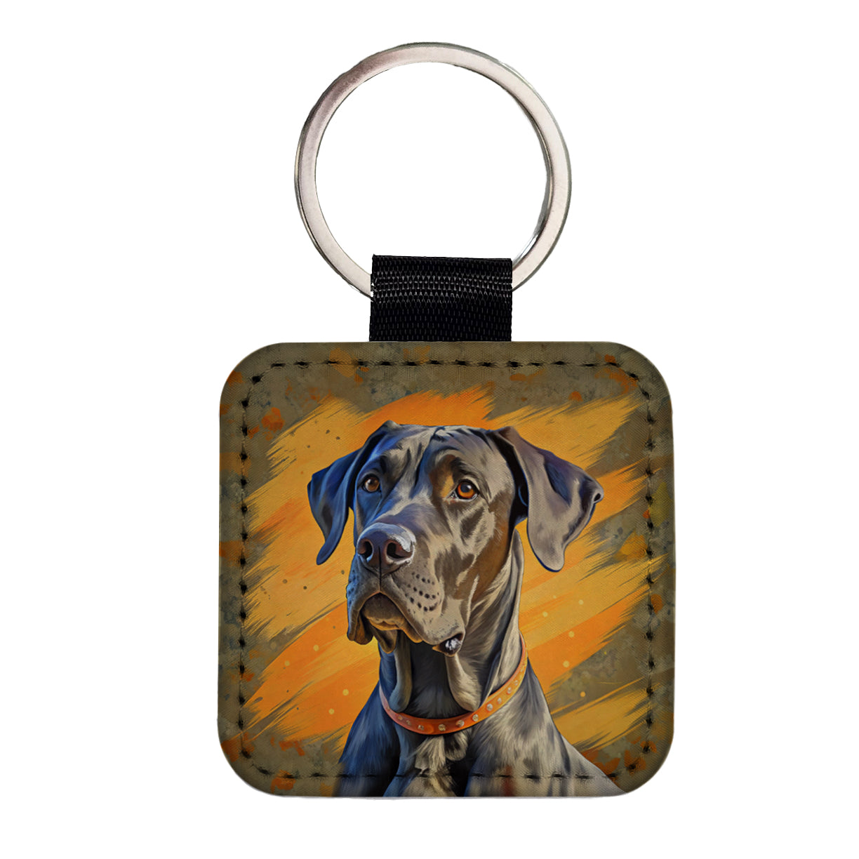 Great Dane Dog Pop Art Square Faux Leather Keychain
