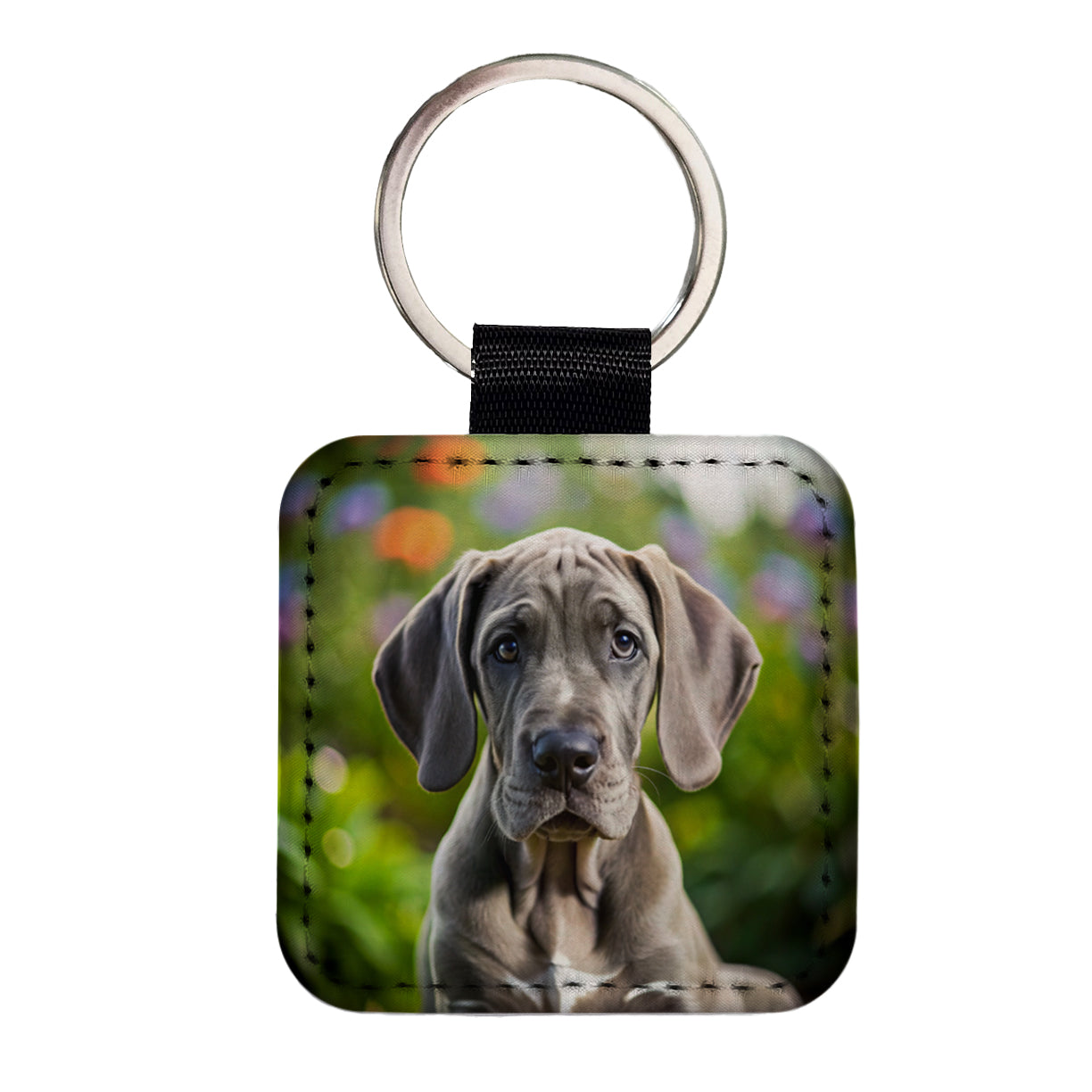Great Dane Dog Puppy Photo Square Faux Leather Keychain