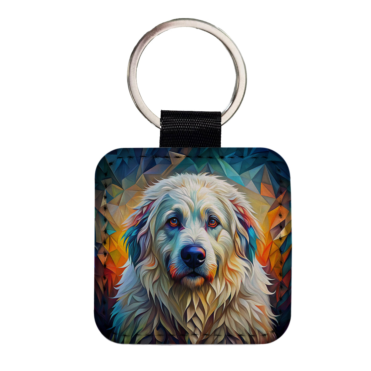 Great Pyrenees Dog Abstract Stylized Art Square Faux Leather Keychain