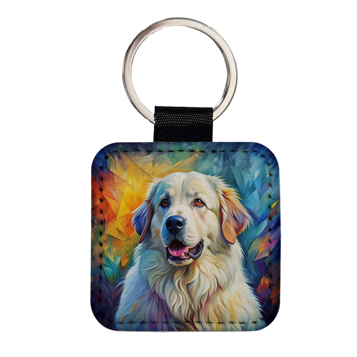 Great Pyrenees Dog Contemporary Art Square Faux Leather Keychain