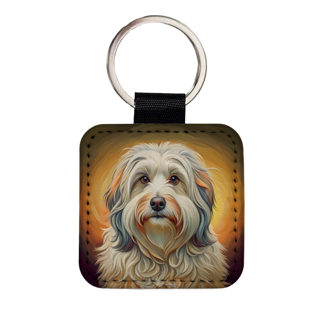 Havanese Dog Art Nouveau Square Faux Leather Keychain