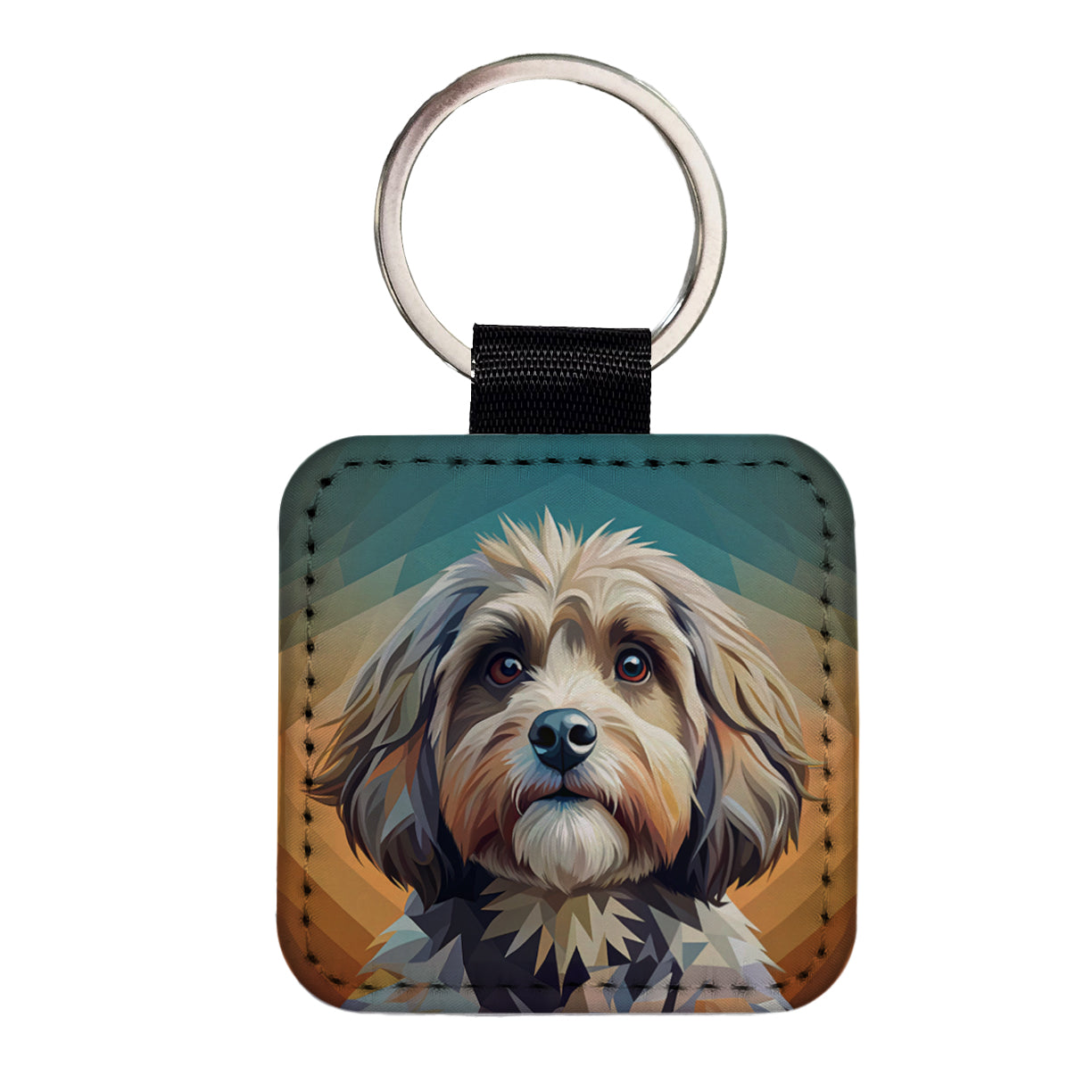 Havanese Dog Contemporary Art Square Faux Leather Keychain