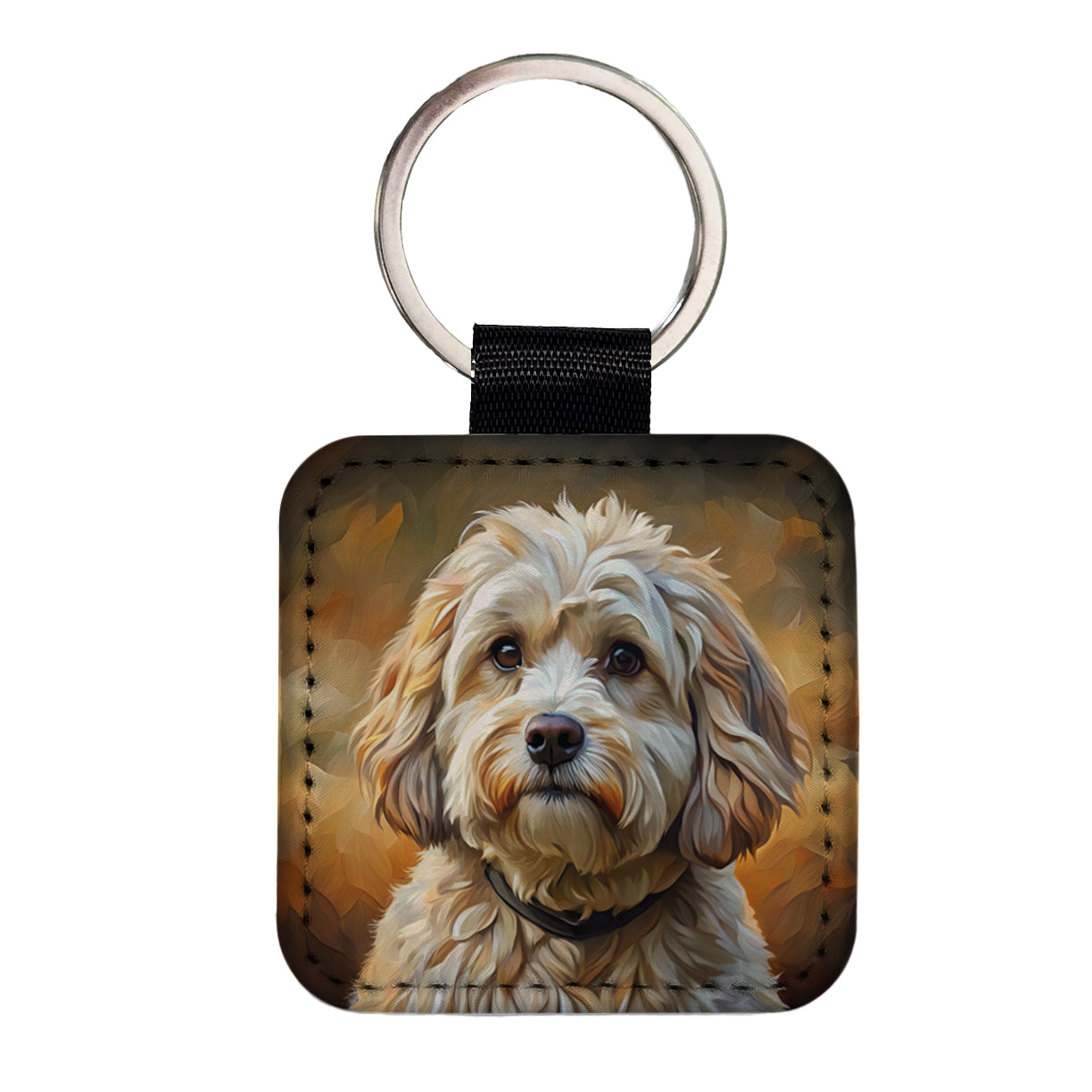 Havanese Dog Expressionism Art Square Faux Leather Keychain