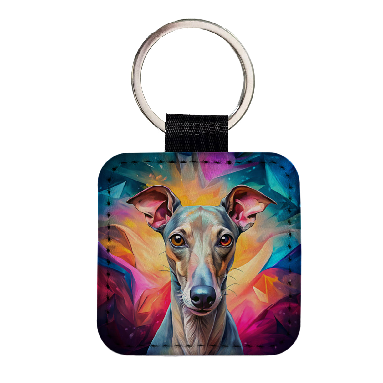 Italian Greyhound Dog Pop Art Square Faux Leather Keychain
