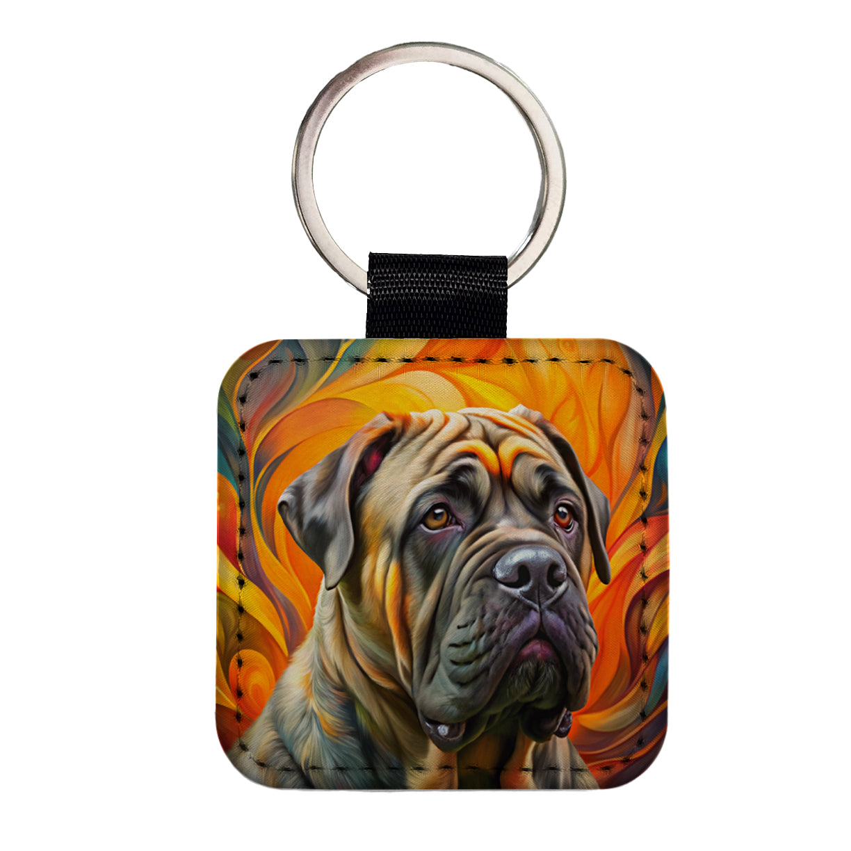 Mastiff Dog Abstract Art Square Faux Leather Keychain
