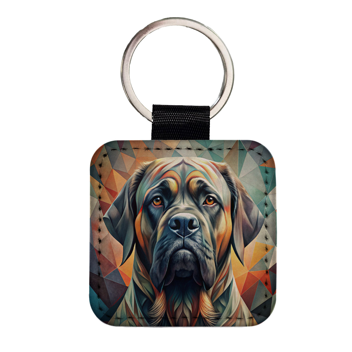 Mastiff Dog Abstract Stylized Art Square Faux Leather Keychain