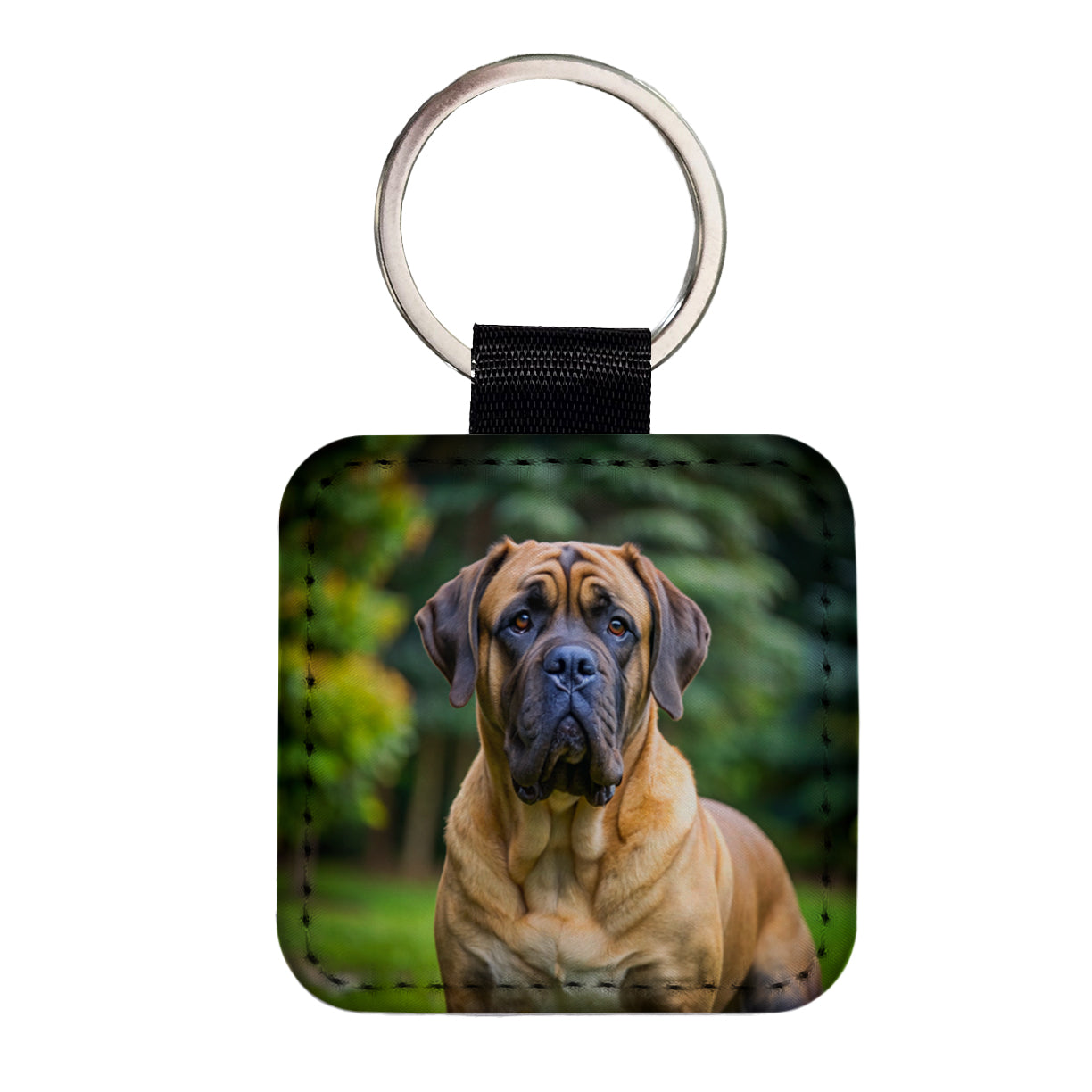 Mastiff Dog Photo Square Faux Leather Keychain
