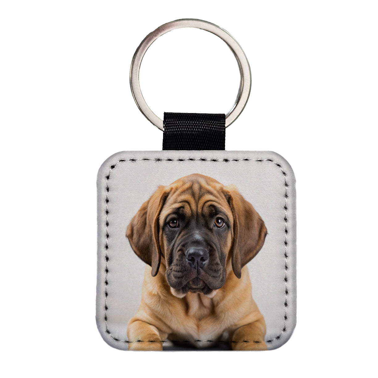 Mastiff Dog Puppy Photo Square Faux Leather Keychain