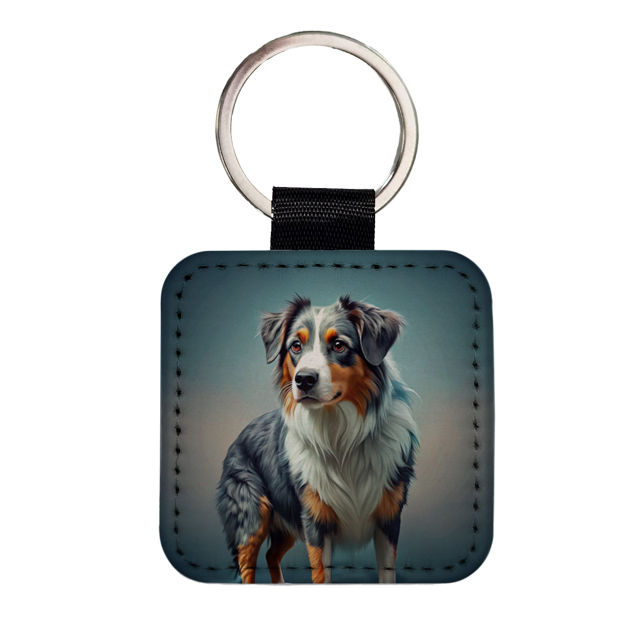 Miniature American Shepherd Dog Contemporary Art Square Faux Leather Keychain