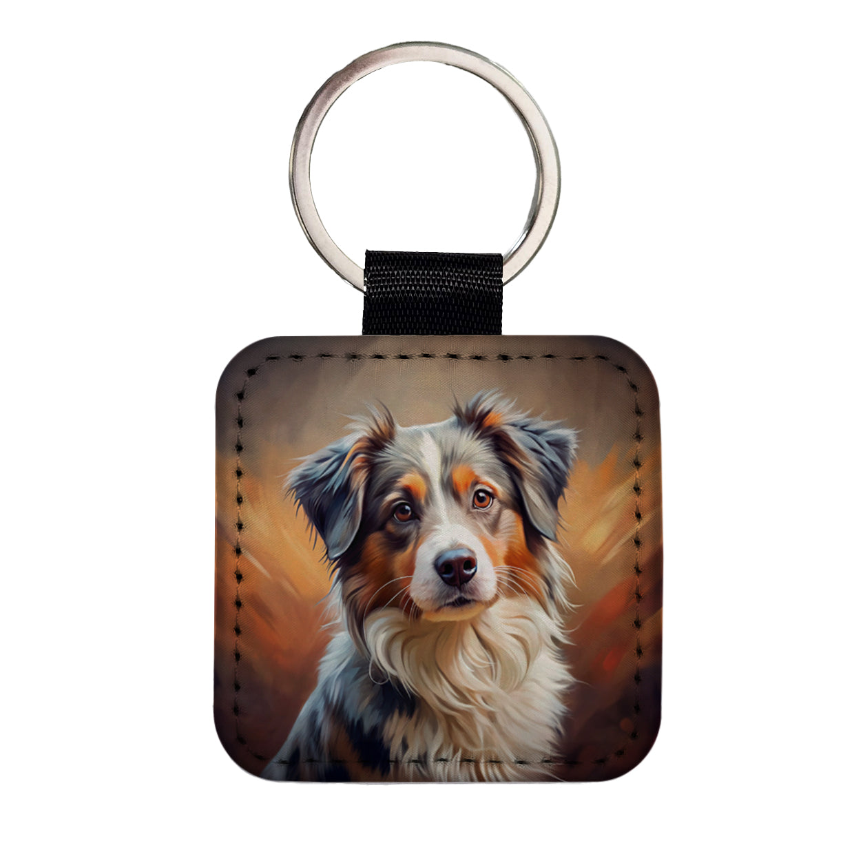Miniature American Shepherd Dog Expressionism Art Square Faux Leather Keychain