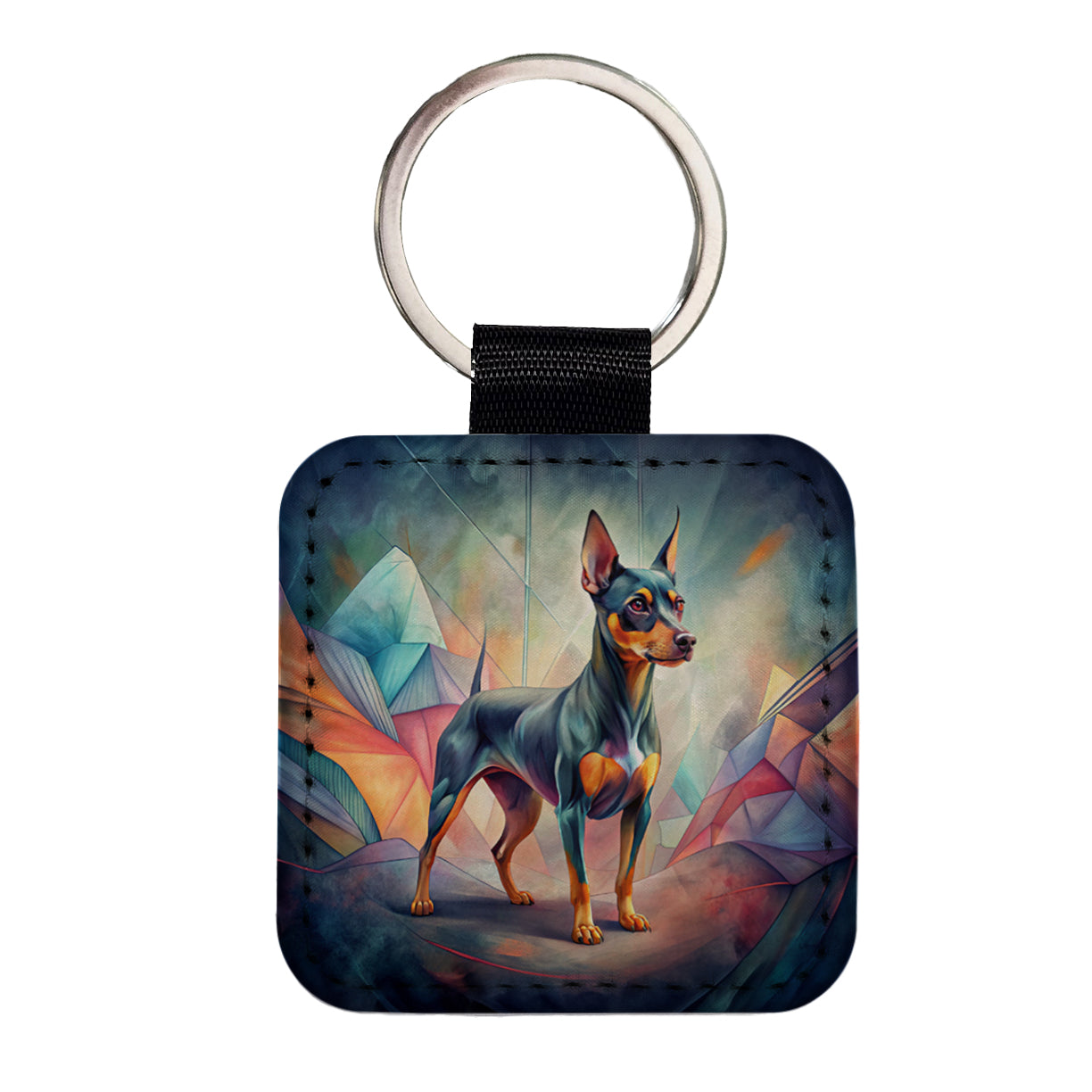Miniature Pinscher Dog Contemporary Art Square Faux Leather Keychain