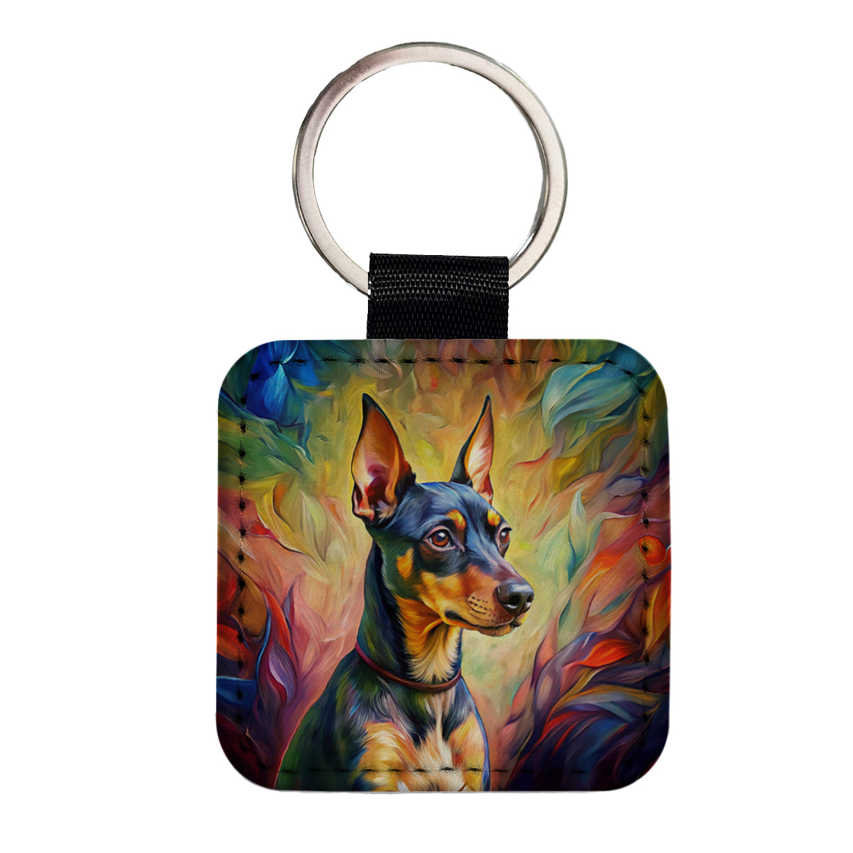 Miniature Pinscher Dog Expressionism Art Square Faux Leather Keychain