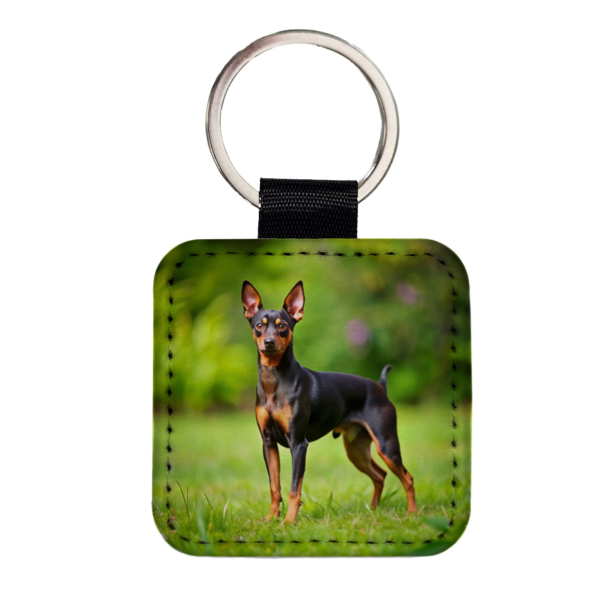 Miniature Pinscher Dog Photo Square Faux Leather Keychain