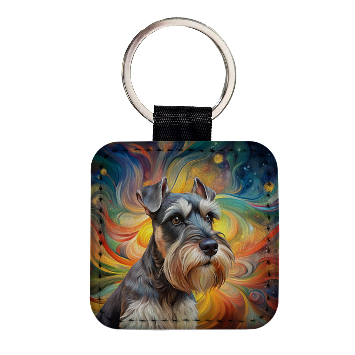 Miniature Schnauzer Dog Abstract Art Square Faux Leather Keychain