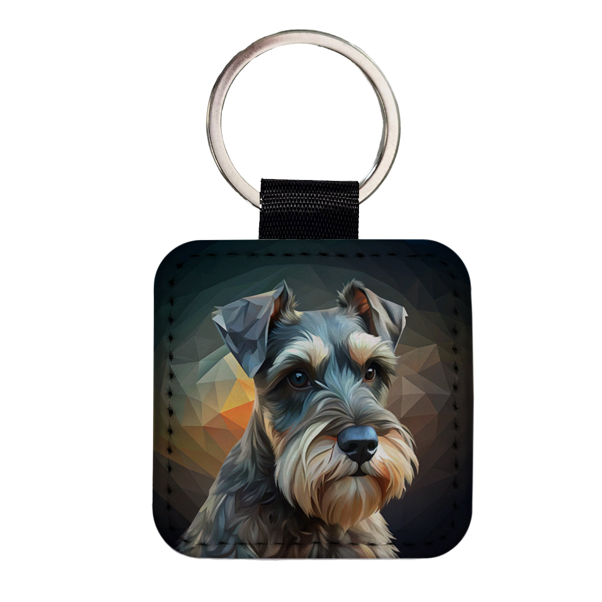 Miniature Schnauzer Dog Abstract Stylized Art Square Faux Leather Keychain
