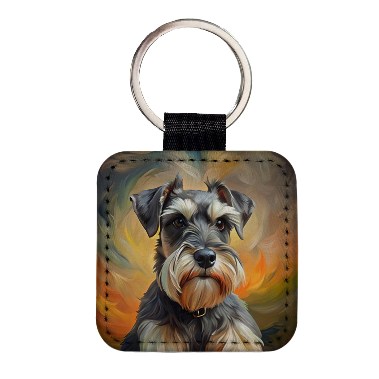 Miniature Schnauzer Dog Expressionism Art Square Faux Leather Keychain