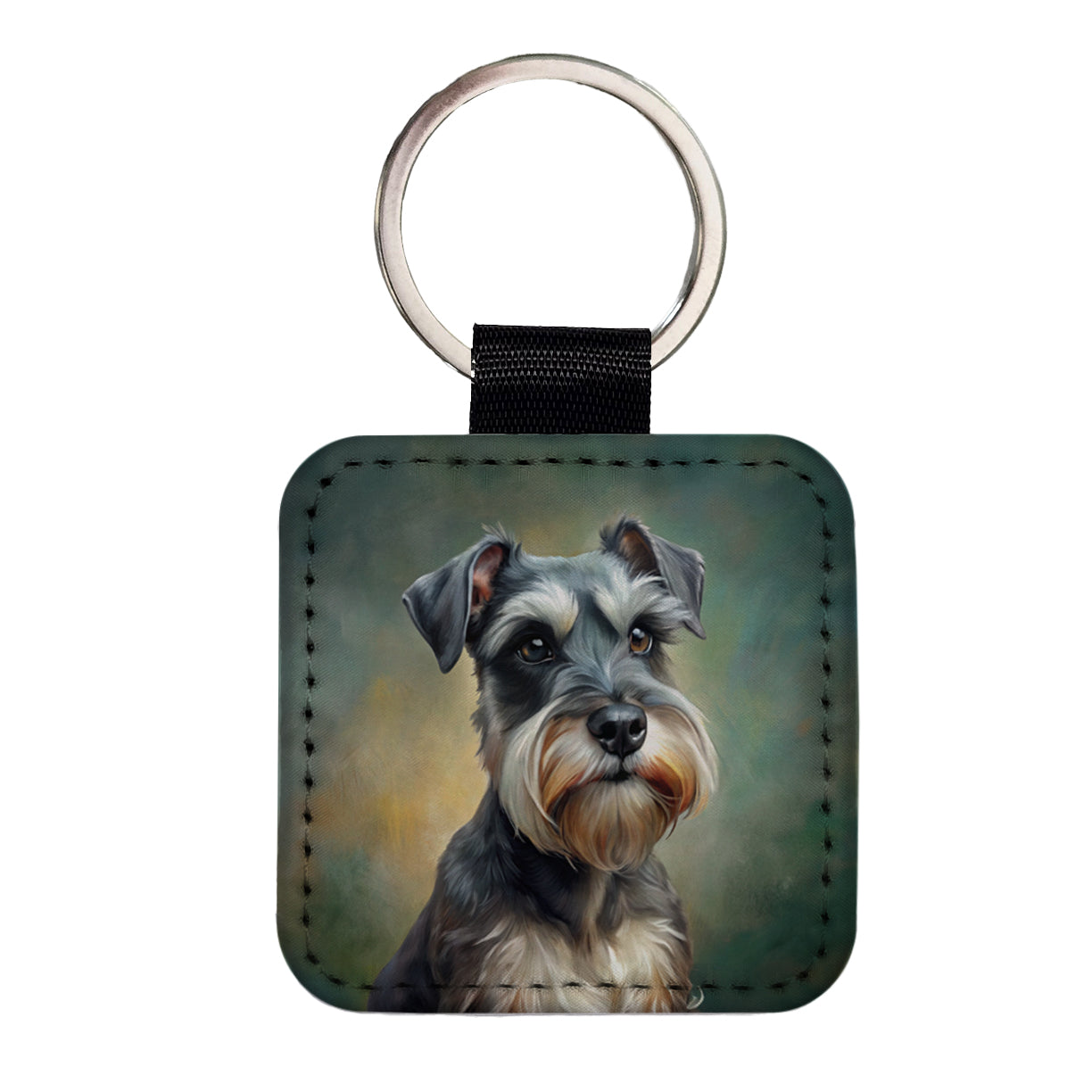 Miniature Schnauzer Dog Illustration Square Faux Leather Keychain