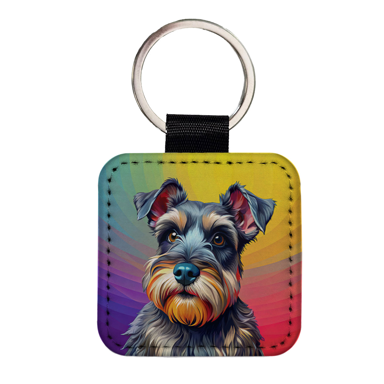 Miniature Schnauzer Dog Pop Art Square Faux Leather Keychain