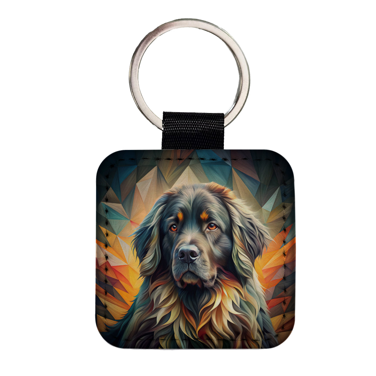 Newfoundland Dog Abstract Stylized Art Square Faux Leather Keychain