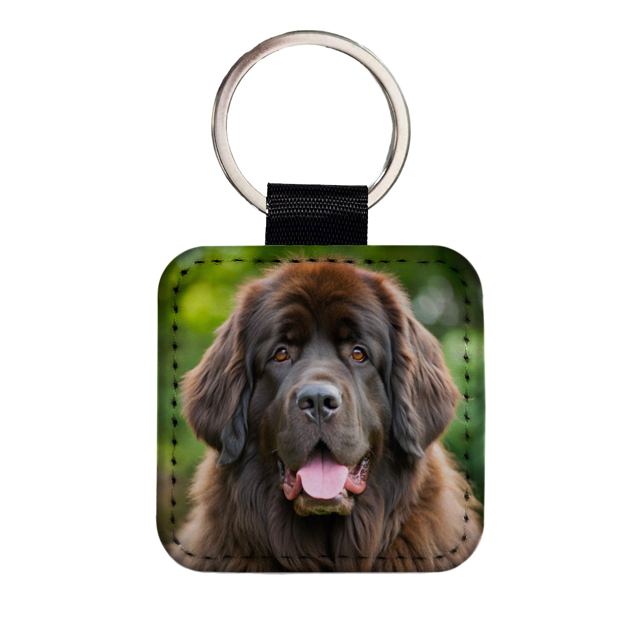 Newfoundland Dog Photo Square Faux Leather Keychain